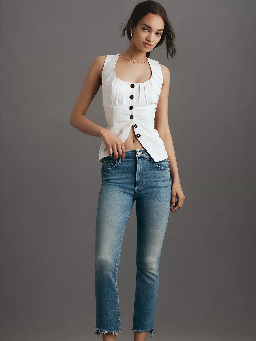 Mother The Insider Crop Step Fray Jean In Monkey In The Middle Size 26